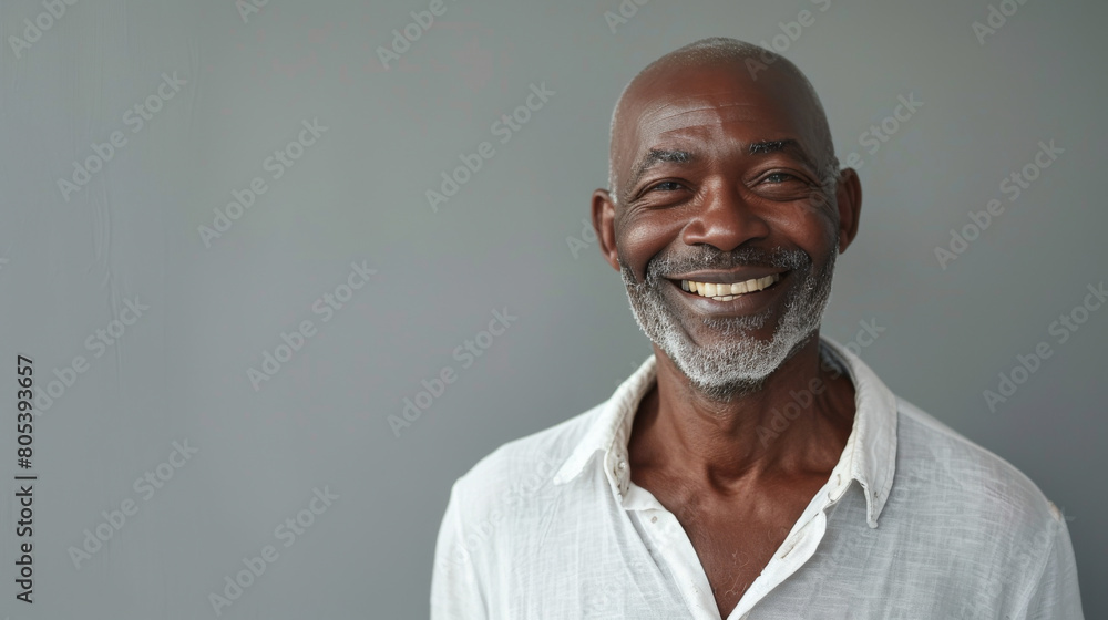 A man with a white shirt and gray hair is smiling A man with a white shirt and gray hair is smiling