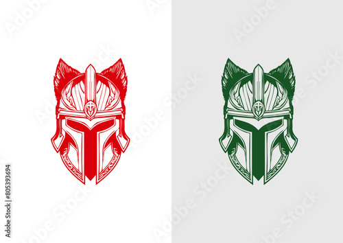 Set of Two 'Sparta' Logos In Green and Red Color, Embodying Strength and Courage
