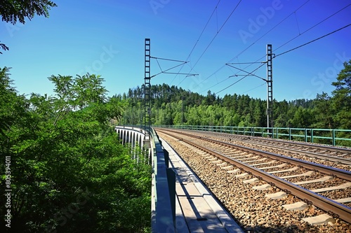 Big railway bridge in the valley. Dolni Loucky - Czech Republic. Concept for transport and travel by train.