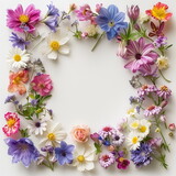 frame of colorful flowers on white background