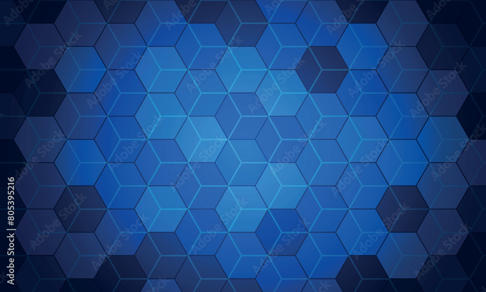 Obraz premium Hexagon pattern. Blue technology background. Texture of geometric shapes, hexagons. Lines, dots, cells, honeycombs.