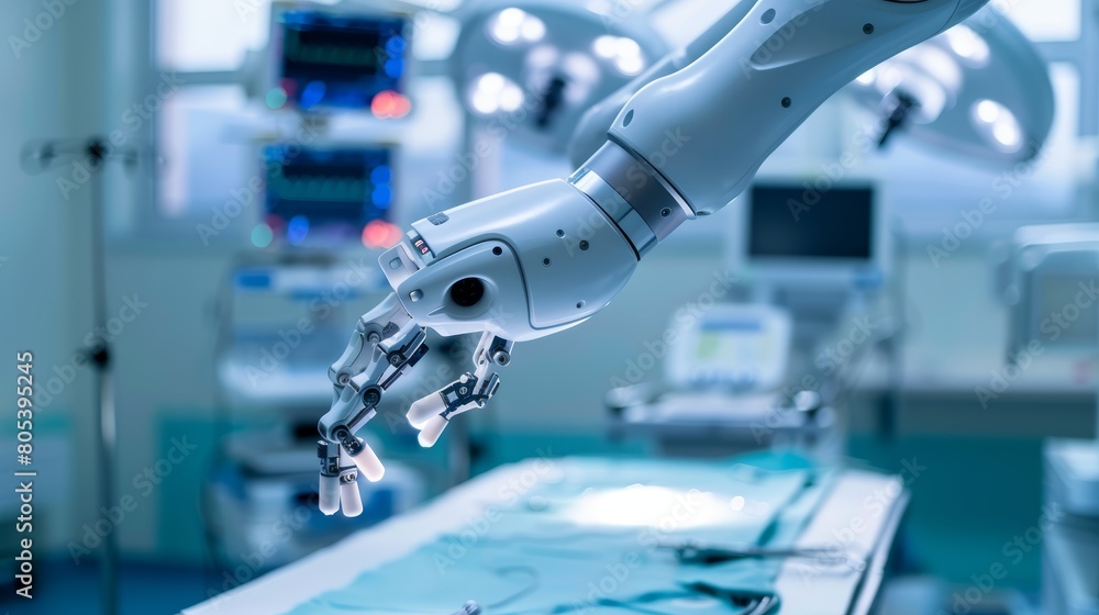 A robotic arm performing surgery in a hospital, close-up A robotic arm performing surgery in a hospital, close-up