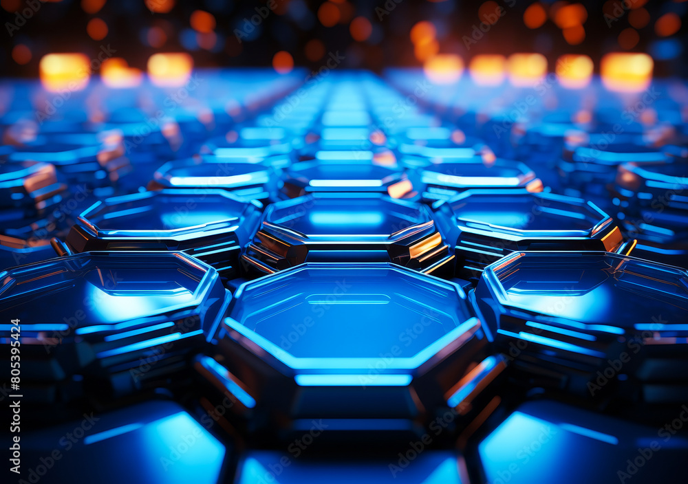 Cinematic Neon Blue Hexagons Pattern, Futuristic 3D Luxury Glowing Lights, Modern Geometric Abstract Background Cinematic Neon Blue Hexagons Pattern, Futuristic 3D Luxury Glowing Lights, Modern Geometric Abstract Background