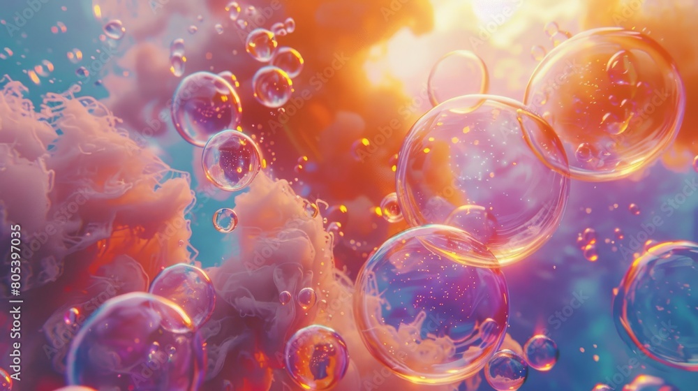 Beautiful soap bubbles floating in the water Beautiful soap bubbles floating in the water