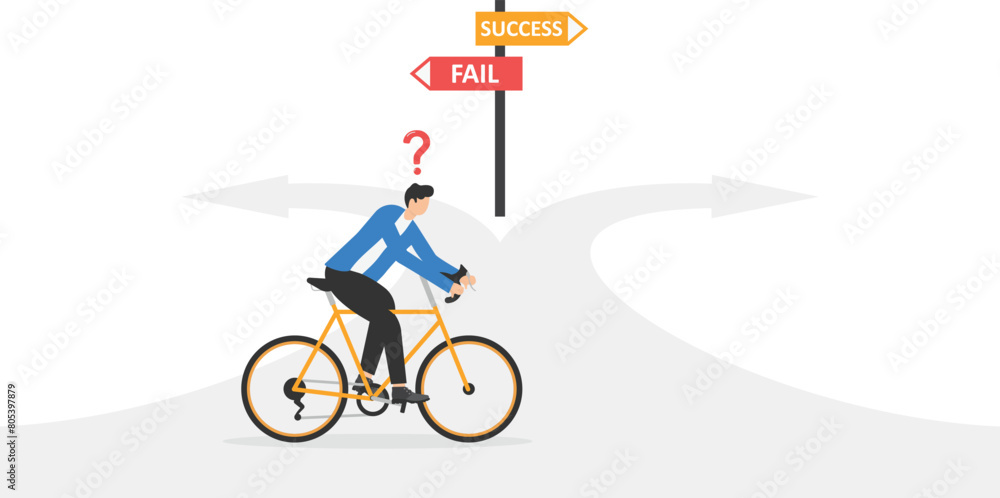 Concept of decision making and choices success in the future goal, businessman looking the route with sign fail or success
Concept of decision making and choices success in the future goal, businessman looking the route with sign fail or success