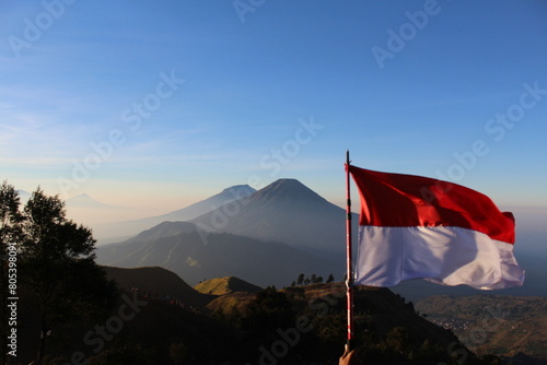indonesian flag on the mountain photo