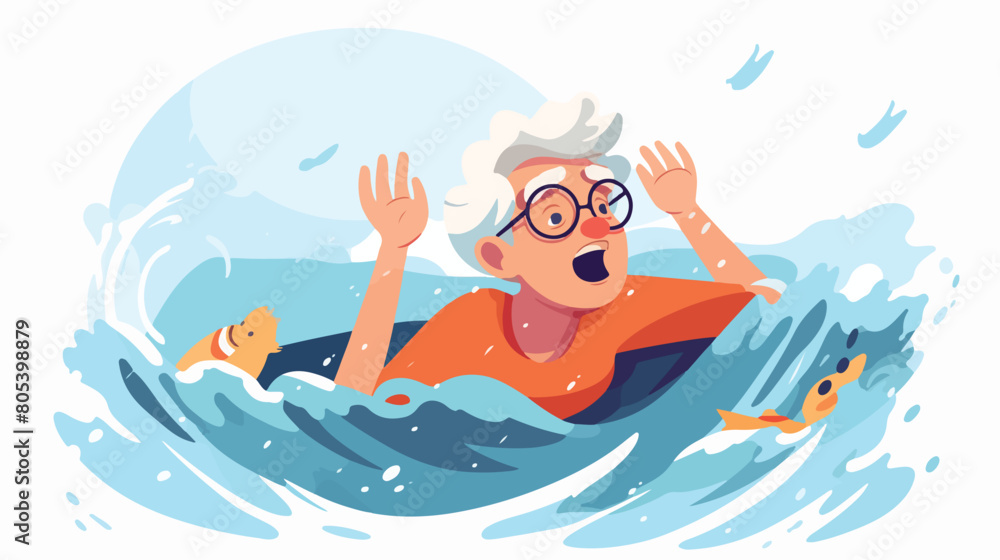 Senior person sinking in sea. Old woman in danger u