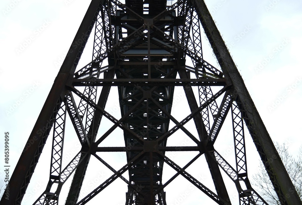 Train trestle passing over a river in Cleveland, Ohio