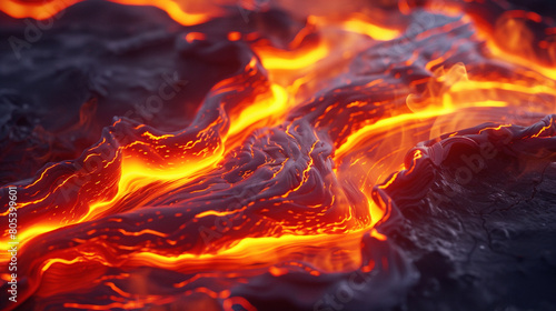 A fluid, flowing smoke scene with a neon orange texture, resembling the warm glow of a lava flow.