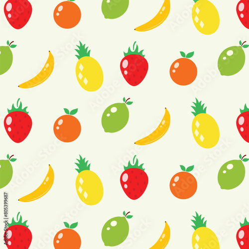 seamless pattern with fruits, strawberry, orange, pineapple, banana and lime. vector summer pattern. 