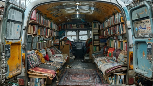 Mobile library van, books bringing learning to remote areas photo