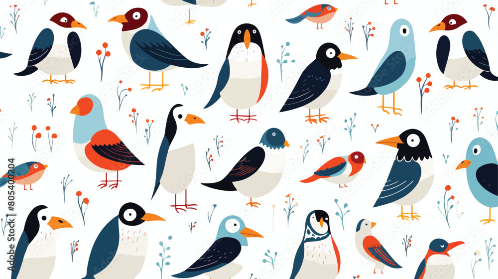 Seamless pattern with wild and domestic birds for p