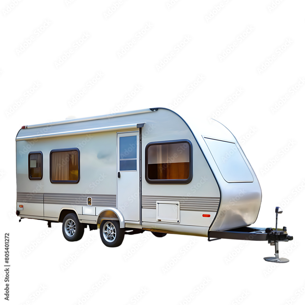 Vacation trip with Caravan Car on road. Camper and Summer drive on highway. Holiday journey Vacation trip with Caravan Car on road. Camper and Summer drive on highway. Holiday journey
