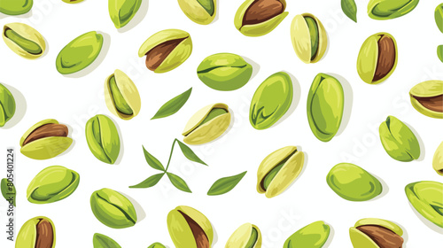 Seamless pistachio pattern with nuts shells branche