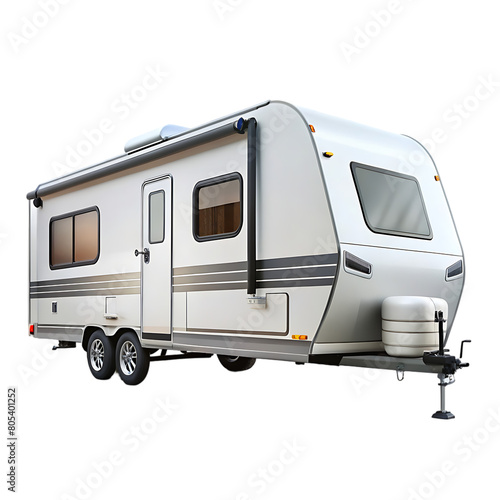 Vacation trip with Caravan Car on road. Camper and Summer drive on highway. Holiday journey