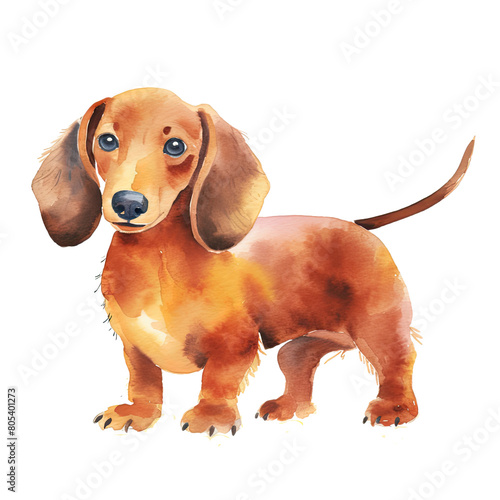 AI-Generated Watercolor German Dachshund Clip Art Illustration. Isolated elements on a white background.