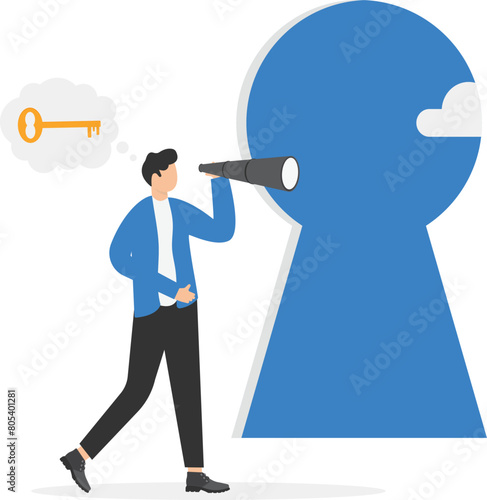 Businessman finds new business opportunities. Key to opening up new opportunities. vector illustration in flat style

