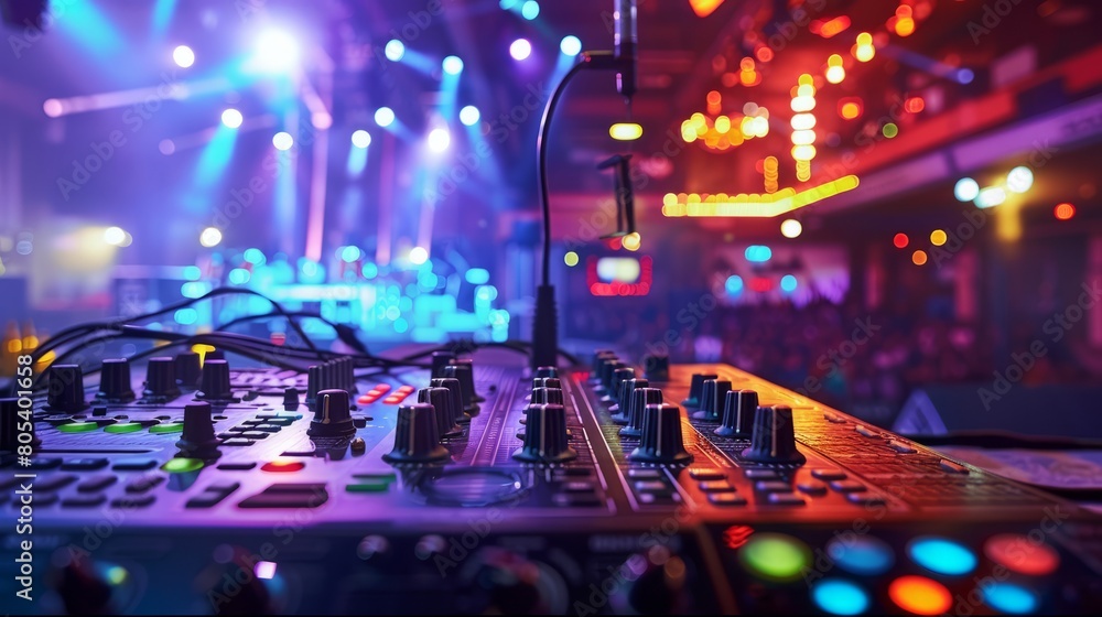 A DJ's Command of Music at a Nightclub, Blending Tracks Seamlessly for a Thrilling Party Atmosphere A DJ's Command of Music at a Nightclub, Blending Tracks Seamlessly for a Thrilling Party Atmosphere