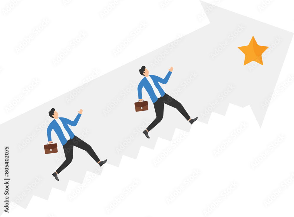 Obraz premium Stairs that lead to success concept, Businessman running up stairway to achieve goals