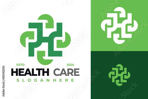 Letter H Health Care Medical logo design vector symbol icon illustration