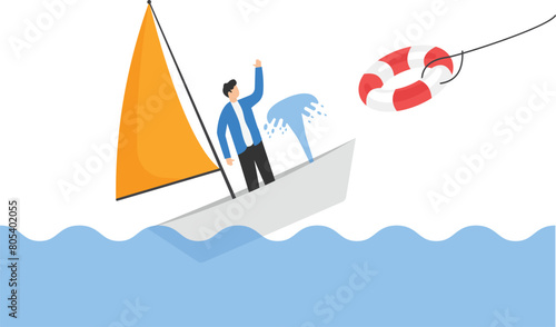 Financial help from government as rescue ring to save private company vector illustration

