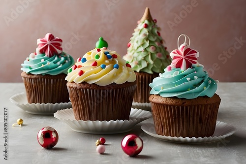 cupcakes with christmas decoration
