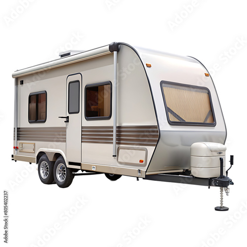 Vacation trip with Caravan Car on road. Camper and Summer drive on highway. Holiday journey