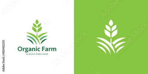 Organic Farm Fresh Logo. Green Leaf Growing Plant Modern Agriculture Sign Symbol Icon Logo Design Inspiration.