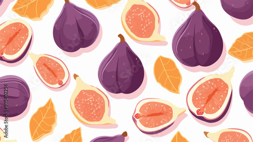 Seamless pattern with whole fig fruits and its cut