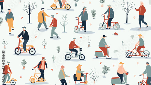 Seamless pattern with young and elderly people walk