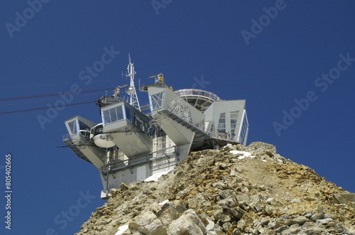 Courmayeur, Italy - July, 10 2019, Skyway Monte Bianco is a cable car to reach 3,466 meters and bring people closer to the mountains and the sky.