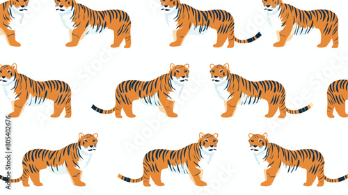 Seamless pattern with tigers white background. Repe