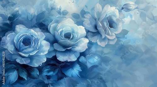 A blue flower painting with three blue roses photo