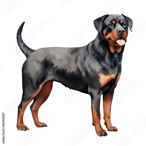 AI-Generated Watercolor Rottweiler Clip Art Illustration. Isolated elements on a white background.