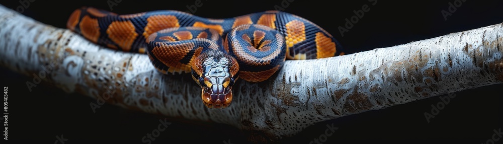 Obraz premium A snake is curled up on a branch