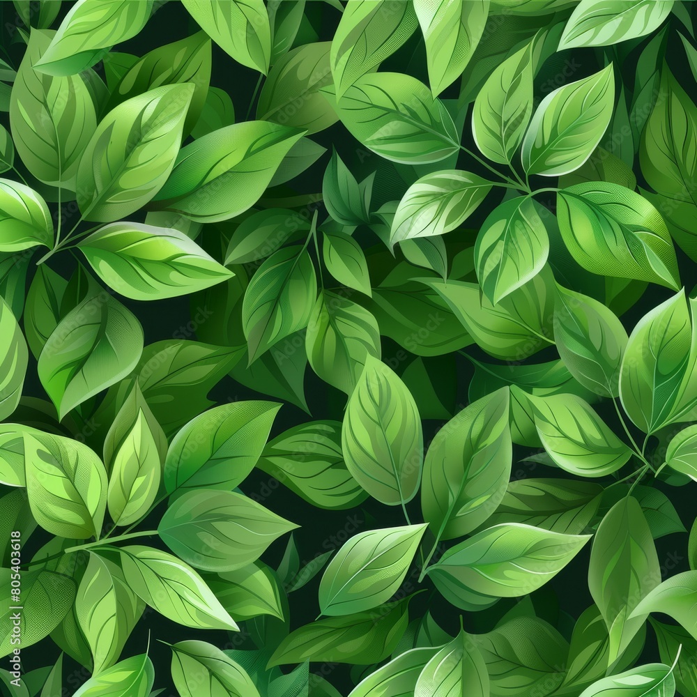 A pattern of green leaves on a black background inspired by terrestrial plants. The design features groundcover and flowering plants, creating a seamless herb and subshrub art for any event A pattern of green leaves on a black background inspired by terrestrial plants. The design features groundcover and flowering plants, creating a seamless herb and subshrub art for any event