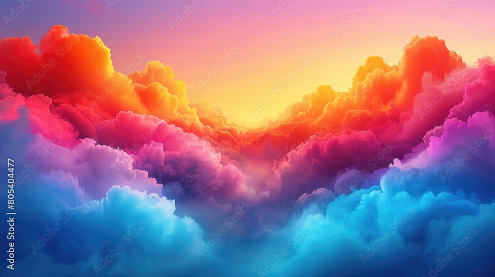 A vibrant sky filled with colorful clouds in the foreground, creating a striking and dynamic scene