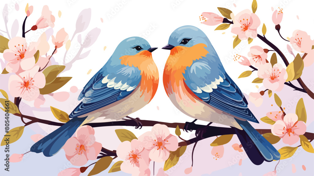 Seasonal composition with pair of lovely cute birds