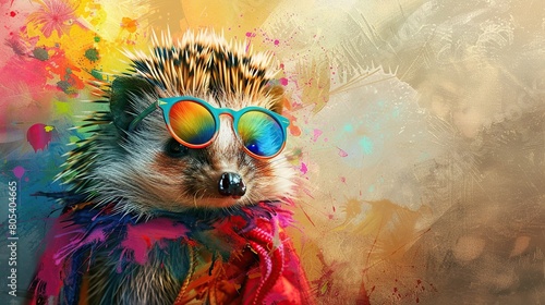 Stylish Spines, Well dressed Hedgehog in Colorful Garb. Generative Ai