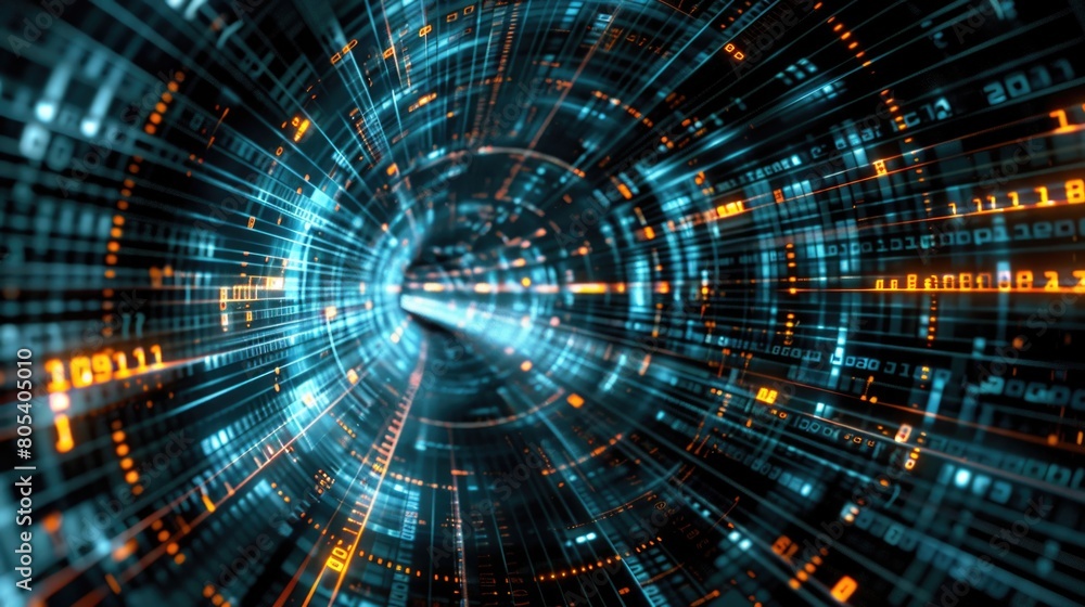 A tunnel illuminated with yellow and blue lights, creating a mysterious and captivating atmosphere A tunnel illuminated with yellow and blue lights, creating a mysterious and captivating atmosphere