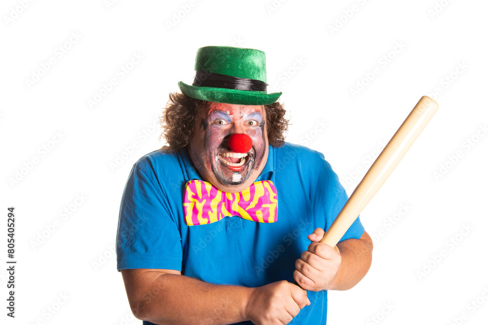 Evil clown from horror movies posing on a white background. Evil clown from horror movies posing on a white background.