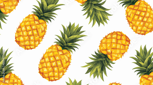 Seamless pattern with whole and cut pineapples on w