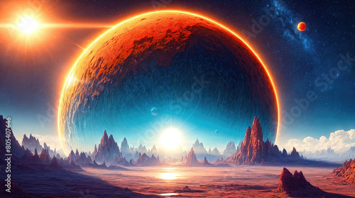 Alien planet landscape with...