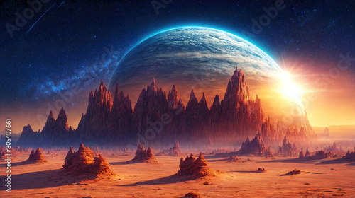 Alien planet landscape with...