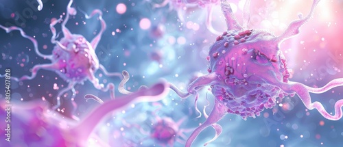 Detailed view of a 3D model of prostate cancer cells, highlighting the aggressive growth patterns