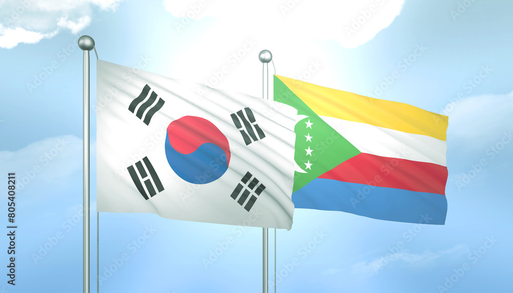 Naklejka premium South Korea and Comoros Flag Together A Concept of Relations