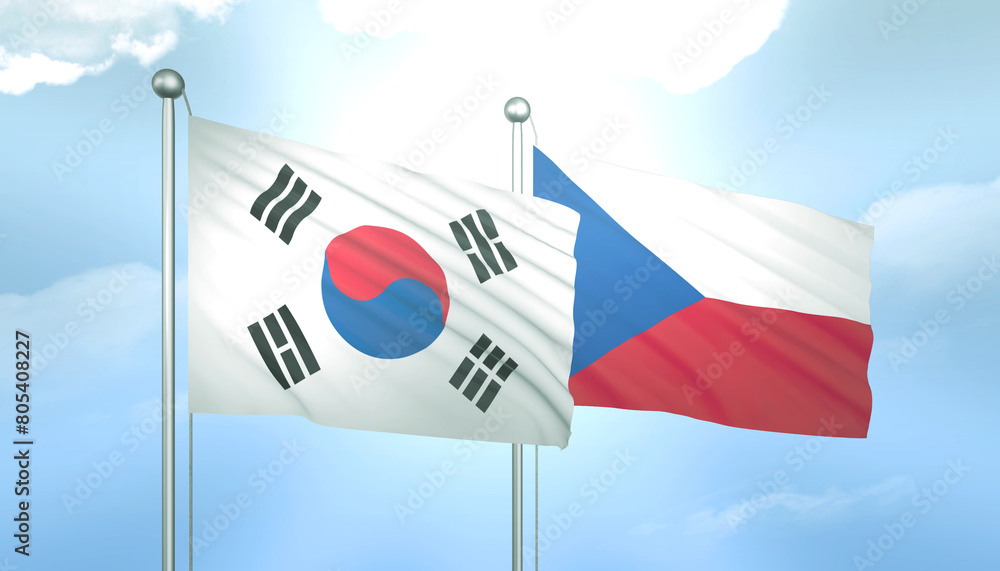 Naklejka premium South Korea and Czech Republic Flag Together A Concept of Relations