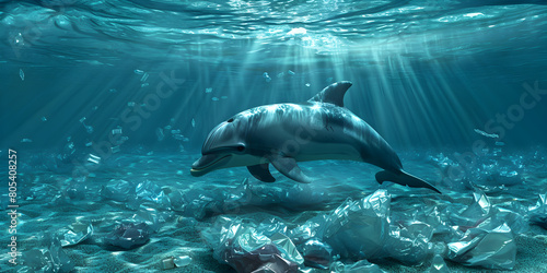Dolphins swimming in the ocean with sunlight shining Grace Under Water. photo