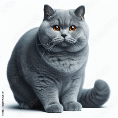 Image of isolated British shorthair cat against pure white background, ideal for presentations 