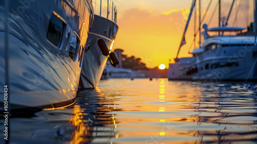 A close-up view of a yacht club marina, capturing the luxury and elegance of the sailing lifestyle photo